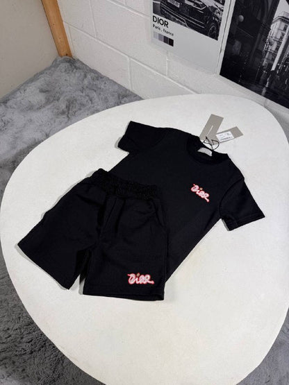 Dior Kids Premium Embroidered Logo T-Shirt and Shorts Casual Set AAA Quality Reps UK