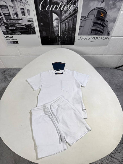 Kids Luxury White Pocket T-Shirt and Drawstring Shorts Set AAA Quality Reps UK