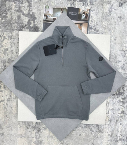 Moncler Men's Luxury Quarter-Zip Fleece Jumpers with Sleeve Patch AAA Quality Reps UK