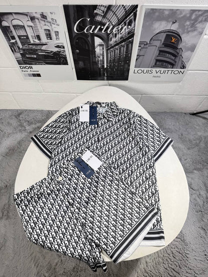 Dior Mem's Luxury Oblique Monogram Silk Knit Polo and Shorts Set AAA Quality Reps UK