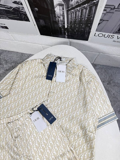 Dior Mem's Luxury Oblique Monogram Silk Knit Polo and Shorts Set AAA Quality Reps UK