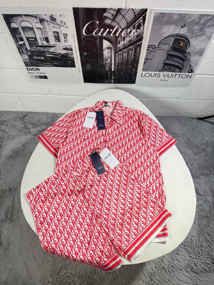 Dior Mem's Luxury Oblique Monogram Silk Knit Polo and Shorts Set AAA Quality Reps UK
