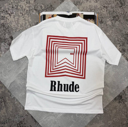 Rhude Men's Luxury Geometric Logo Premium Heavyweight Cotton T-Shirt AAA Quality Reps UK