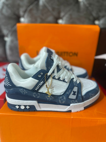 Louis Vuitton LV Monogram White Blue Mens Trainers UK Reps AAA Quality