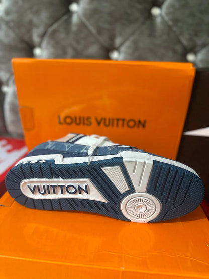 Louis Vuitton LV Monogram White Blue Mens Trainers UK Reps AAA Quality