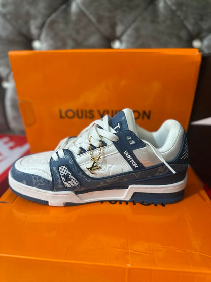 Louis Vuitton LV Monogram White Blue Mens Trainers UK Reps AAA Quality