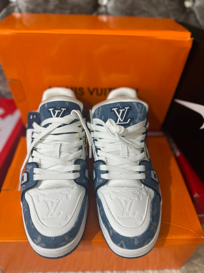 Louis Vuitton LV Monogram White Blue Mens Trainers UK Reps AAA Quality