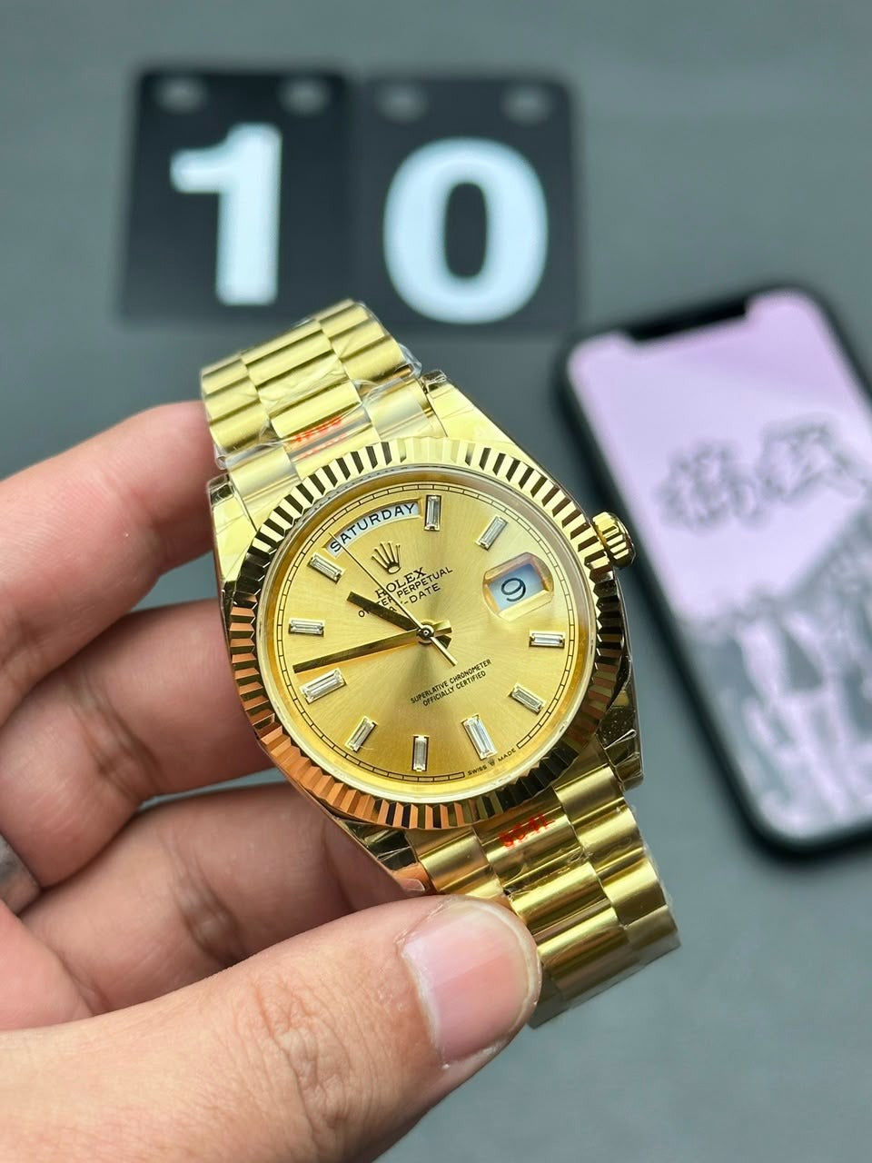 Rolex Day-Date Yellow Gold Fluted Bezel Mens Watches UK Reps AAA Quality