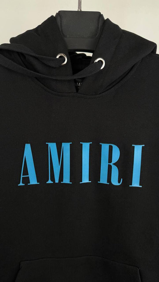 Amiri Core Logo in Black with a Carolina Blue Logo Hoodie Mens UK Reps AAA Quality