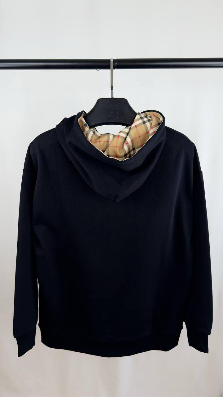 Burberry EKD Check Logo Patch in Black Mens Hoodie UK Reps AAA Quality