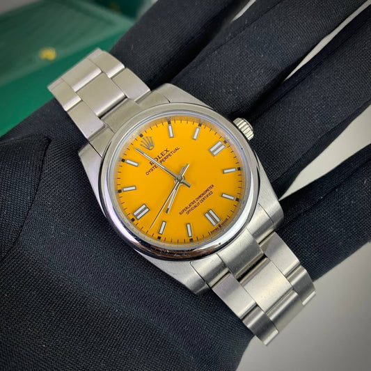 Rolex Oyster Perpetual 36 Yellow Dial Mens Watch UK Reps AAA Quality