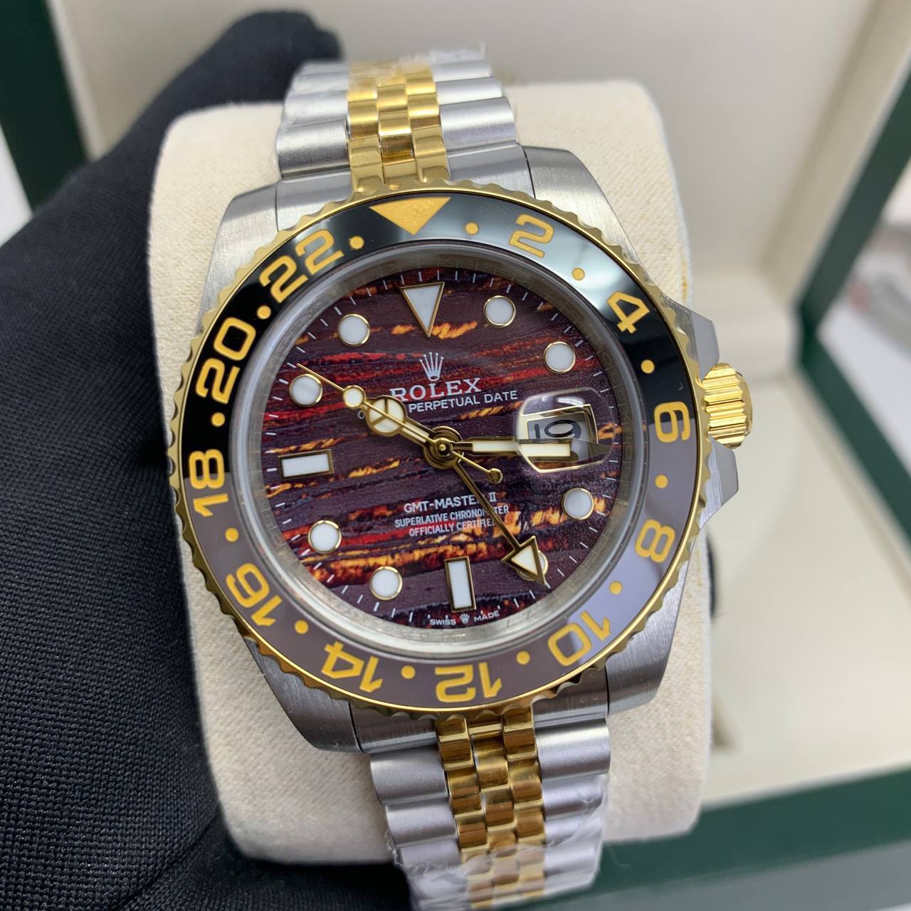 Rolex GMT-Master II Yellow Rolesor with Custom Sunset Dial Watches Mens AAA Quality UK Reps