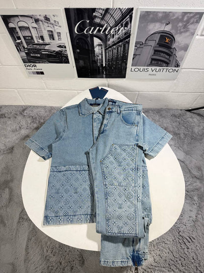 Louis Vuitton Denim Workwear Blue Mens Tracksuit UK Reps AAA Quality