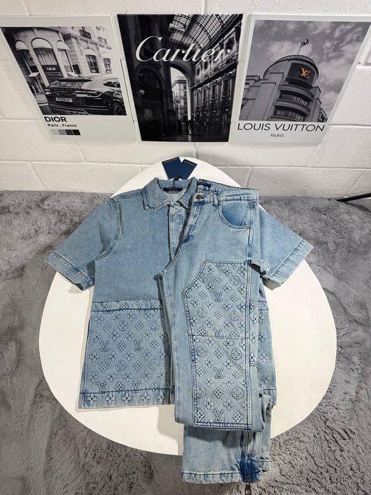 Louis Vuitton Denim Workwear Blue Mens Tracksuit UK Reps AAA Quality