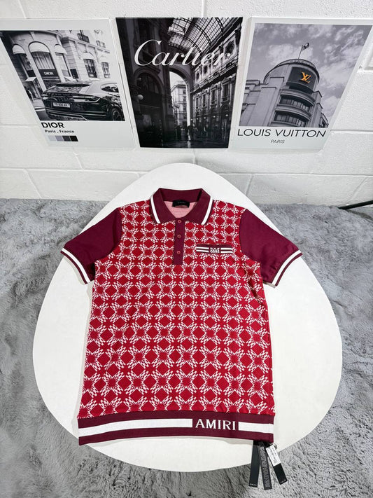 Amiri MA Quad Polo Shirt Mens in Burgundy UK Reps AAA Quality