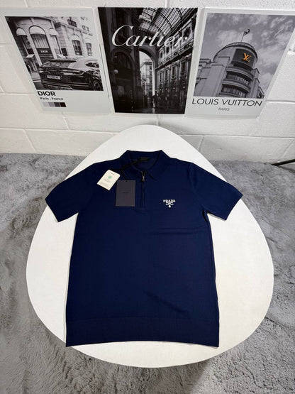 Prada Half-Zip Wool Polo Shirts Mens in 2 Colors UK Reps AAA Quality