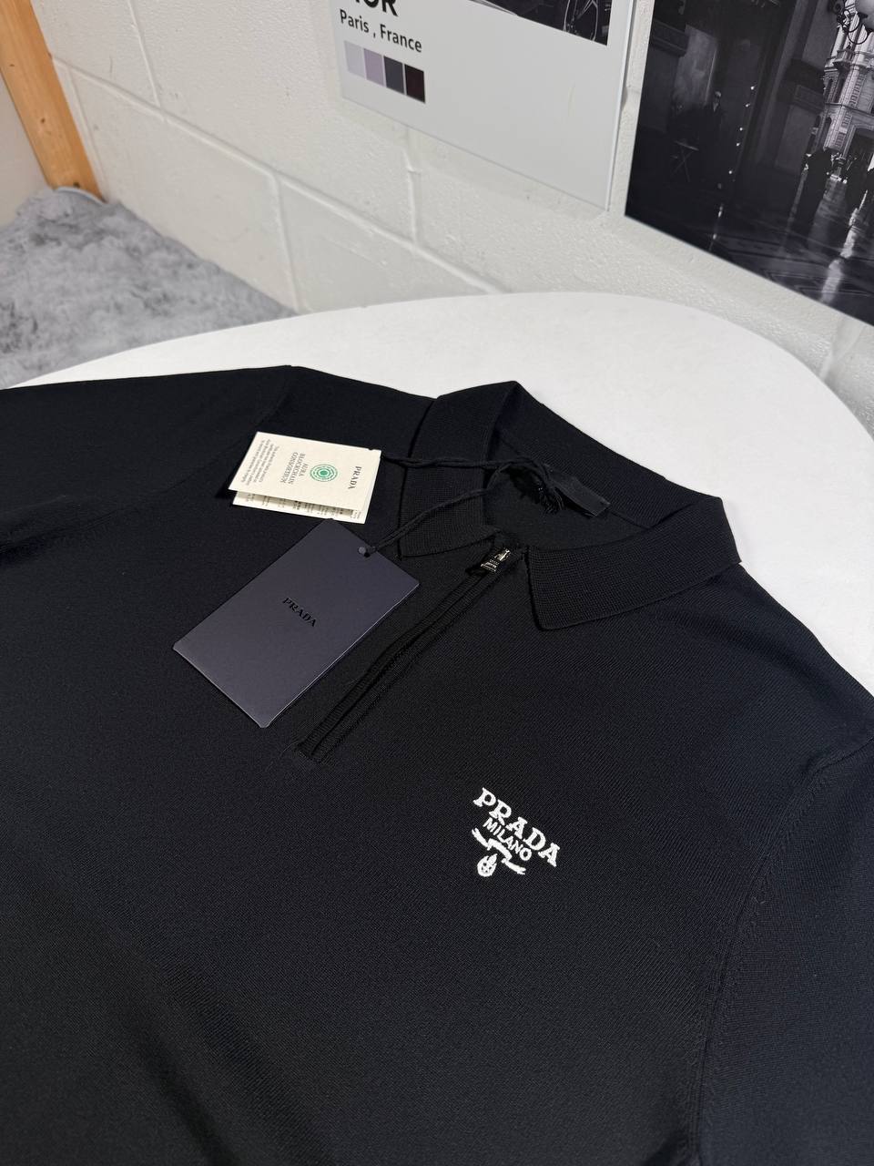 Prada Half-Zip Wool Polo Shirts Mens in 2 Colors UK Reps AAA Quality