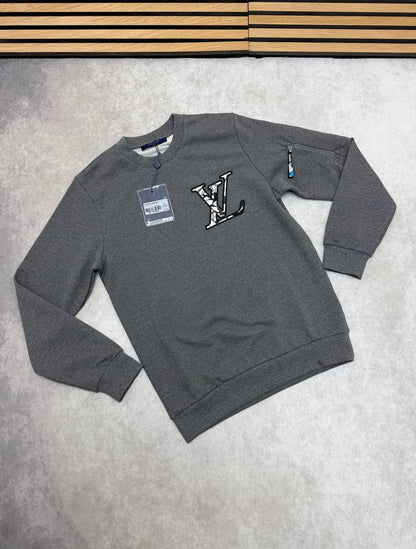Louis Vuitton Zipped Logo Sleeve Jumper Grey UK Reps AAA Quality