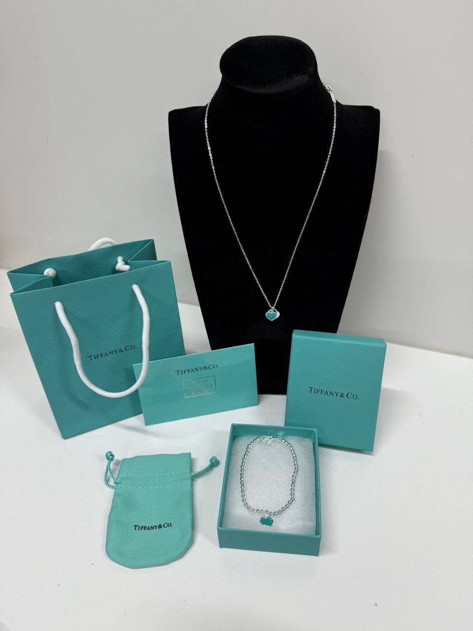 Van Cleef & Arpels Blue Heart Tag Necklace & Bracelet Set Womens UK Reps AAA Quality