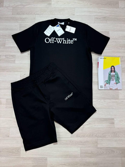 Off-White Big Bookish Logo T-Shirt & Shorts Black UK Reps AAA Quality