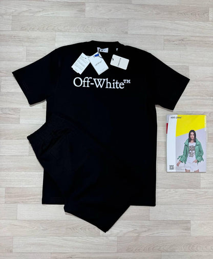 Off-White Big Bookish Logo T-Shirt & Shorts Black UK Reps AAA Quality