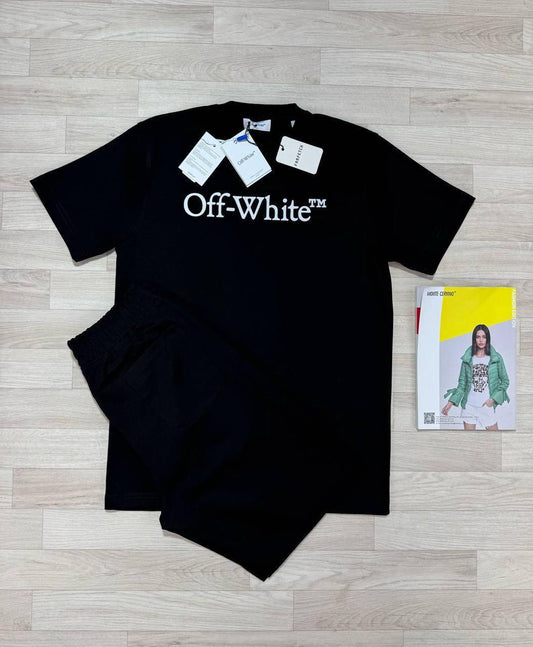 Off-White Big Bookish Logo T-Shirt & Shorts Black UK Reps AAA Quality