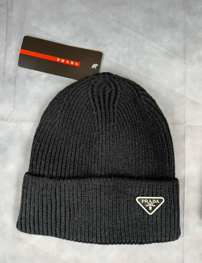 Prada Triangle Logo Ribbed-Knit Beanie in Multiple Colors UK Reps AAA Quality