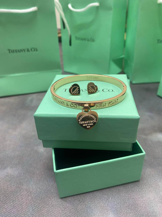 Tiffany & Co. Heart Bracelet & Earrings Set Golden Womens UK Reps AAA Quality