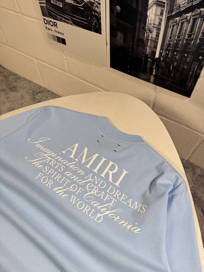Amiri Spirit Logo Cotton T-Shirts Mens in Blue UK Reps AAA Quality