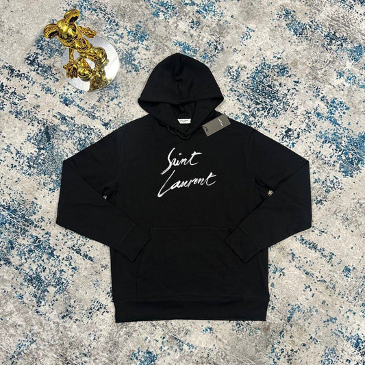 Saint Laurent Signature Hoodie Mens in Black UK Reps AAA Quality