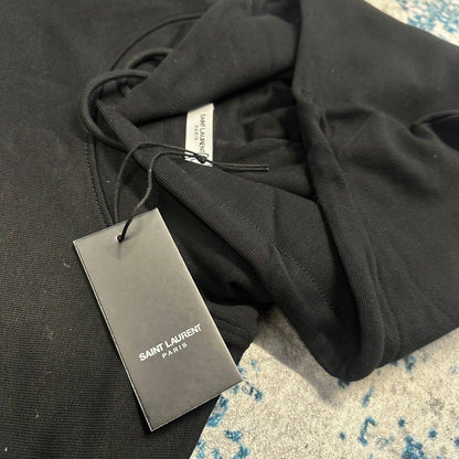 Saint Laurent Signature Hoodie Mens in Black UK Reps AAA Quality