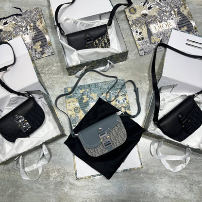 Christian Dior Mini Saddle Messenger Bags with Flap Mens Bag Grey and Blue UK Reps AAA Quality