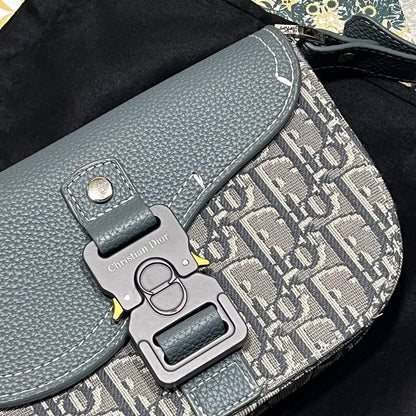 Christian Dior Mini Saddle Messenger Bags with Flap Mens Bag Grey and Blue UK Reps AAA Quality