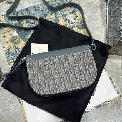 Christian Dior Mini Saddle Messenger Bags with Flap Mens Bag Grey and Blue UK Reps AAA Quality