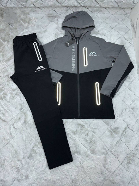 Trailberg Technical Hooded Tracksuits in Grey/Black Color Mens UK Reps AAA Quality