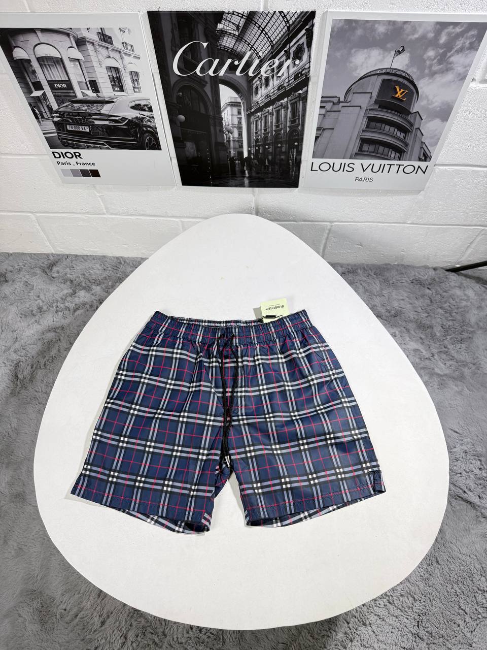 Burberry Checked Drawcord Blue Shorts Men's UK Reps Sale AAA Quality