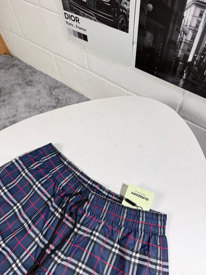 Burberry Checked Drawcord Blue Shorts Men's UK Reps Sale AAA Quality