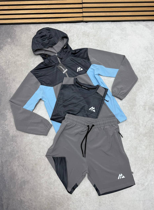 Montirex Men's 3-Piece Trail Tracksuit Set Slate Grey, Charcoal & Sky Blue Mens UK Reps AAA Quality