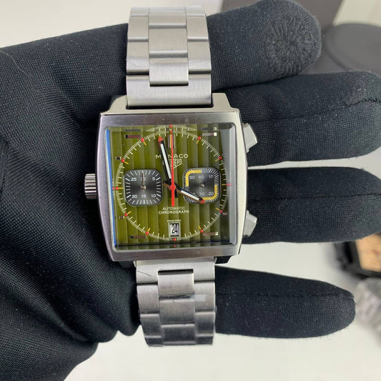 Tag Heuer Monaco Green Dial Silver Bracelet Mens Watches UK Reps AAA Quality