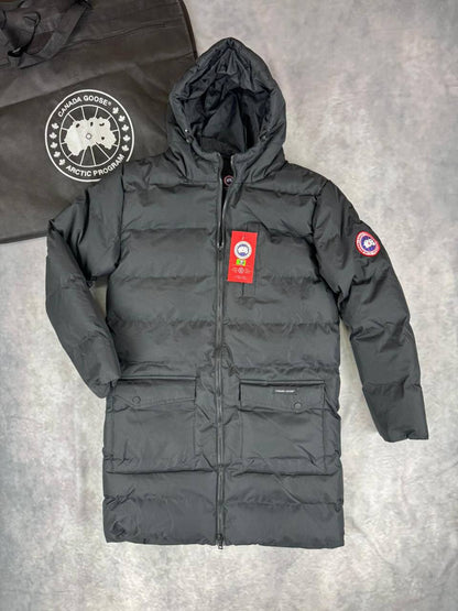 Canada Goose Hooded Down Parka Long Coats Mens in Black Color UK Reps AAA Quality