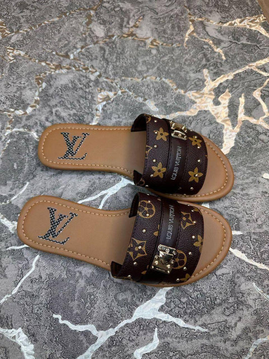 Louis Vuitton Lock It Women's Sliders in Brown Color UK Reps AAA Quality
