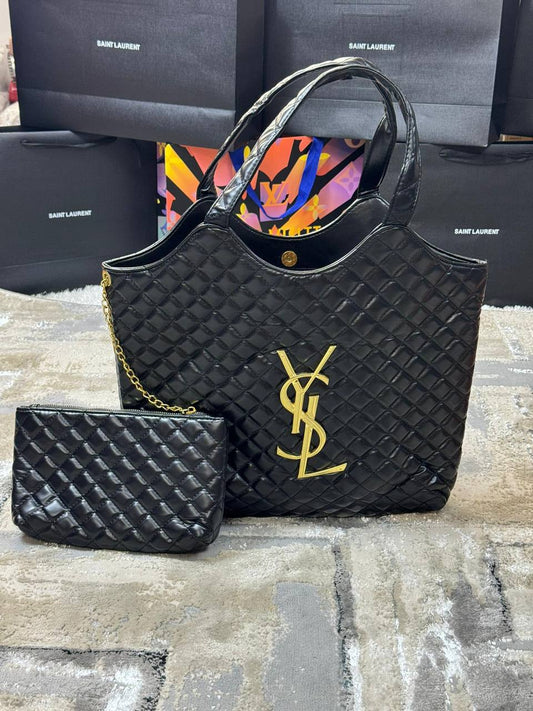 Saint Laurent Icare Maxi Womens Bag Golden Logo UK Reps AAA Quality