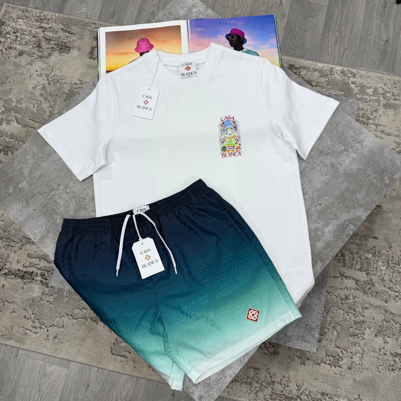 Casablanca Graphic T-Shirt and Swim Shorts Set Mens UK Reps AAA Quality