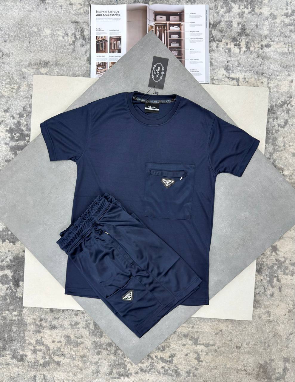 Prada Re-Nylon and Jersey Men's Navy T-Shirts and Shorts UK Reps AAA Quality
