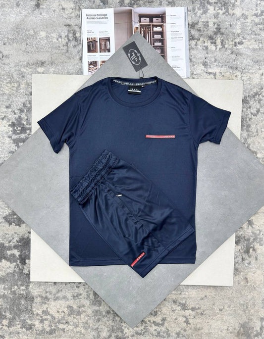 Prada Athleisure Two-Piece Navy Men's T-Shirts and Shorts UK Reps AAA Quality