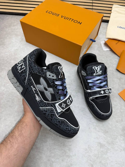 Louis Vuitton Men's Luxury Trainers Croc-Embossed Denim Sneakers AAA Quality Reps UK