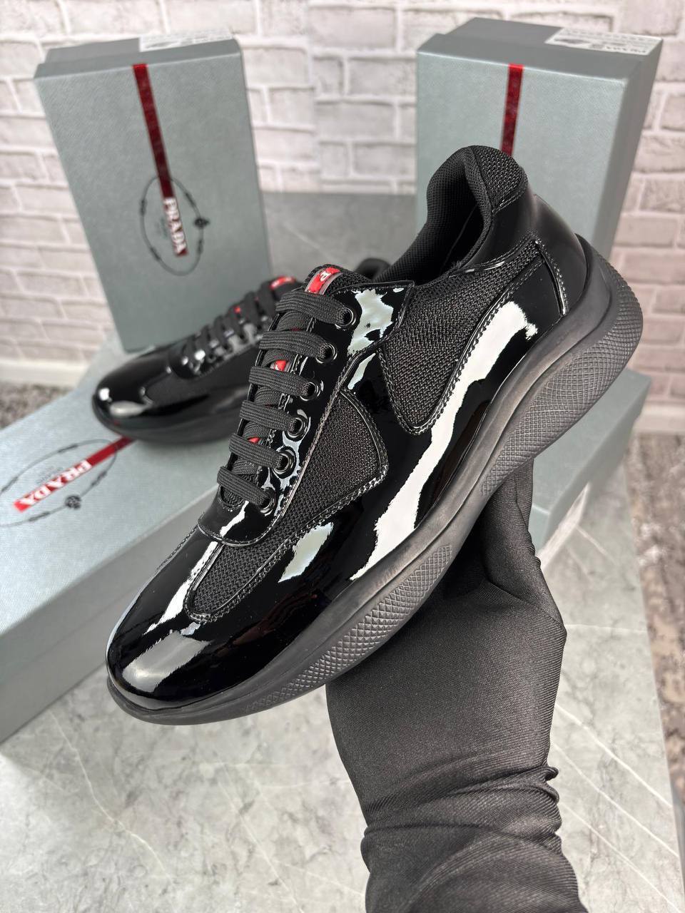 Prada America's Cup Patent Leather Mens Trainers in Multiple Colors UK Reps AAA Quality